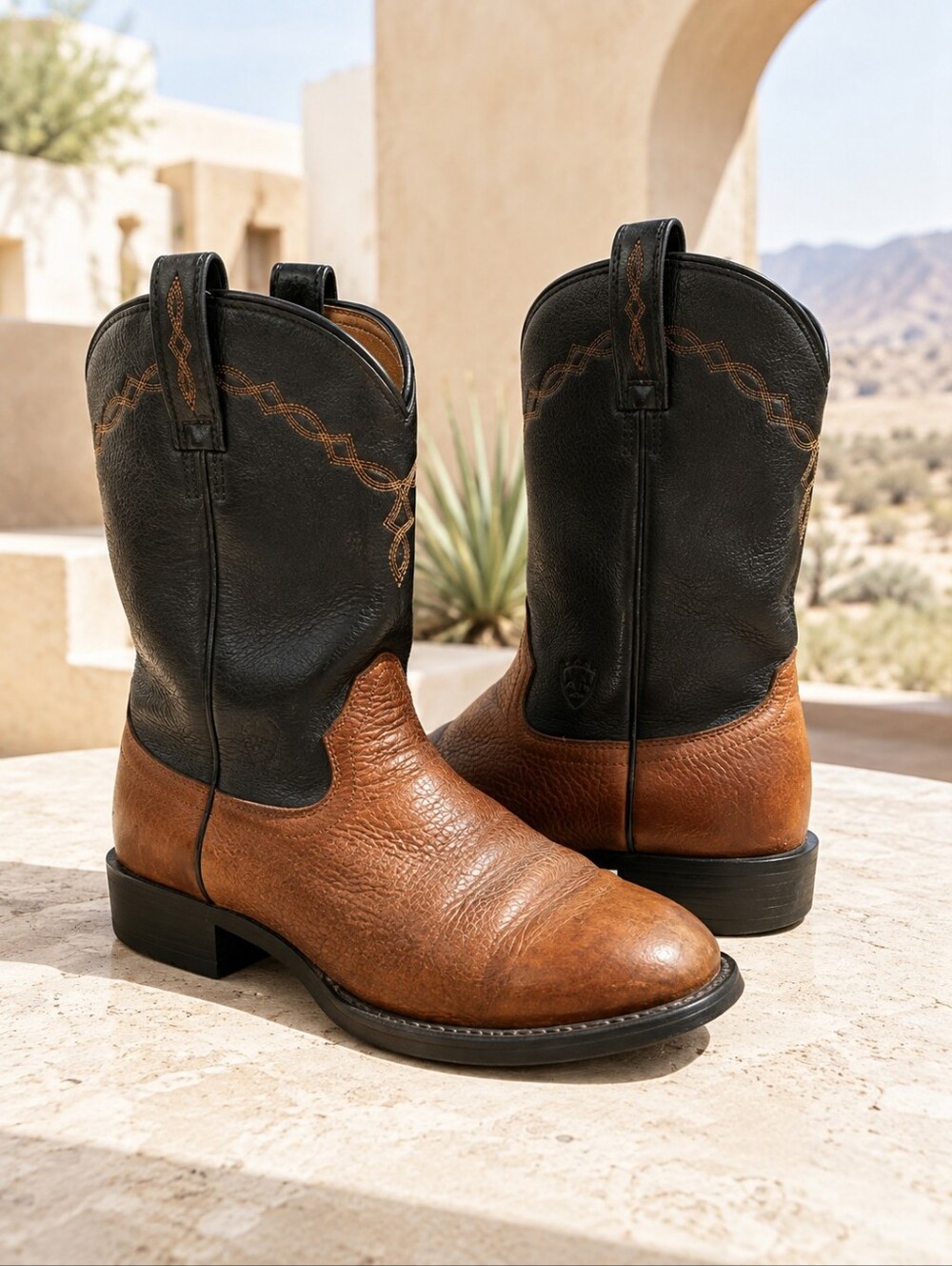 Ariat 35591 Men's 8EE Wide Brown Black Leather Roper Cowboy Western Boots